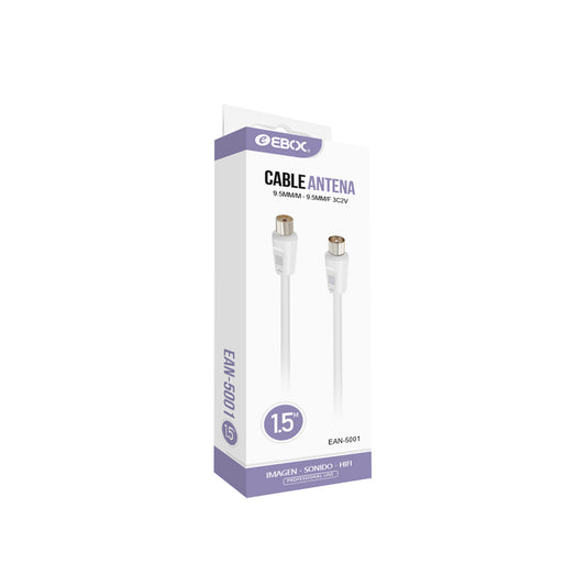 Cable de Antena Coaxial Macho-Hembra 75 Ohm 1.5 Metros EBOC