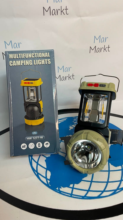 Linterna Solar 2 en 1 HW-1277 Farol de Camping y Foco Frontal