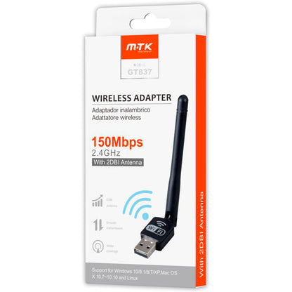 Mini Adaptador WiFi USB GT837 con Antena 2dBi M TK