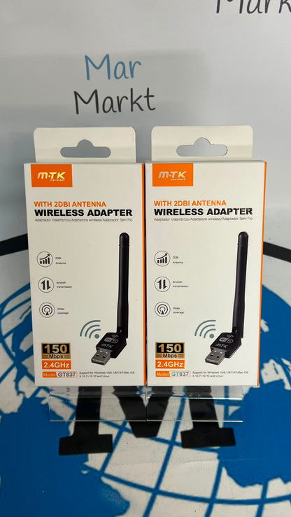 Mini Adaptador WiFi USB GT837 con Antena 2dBi M TK