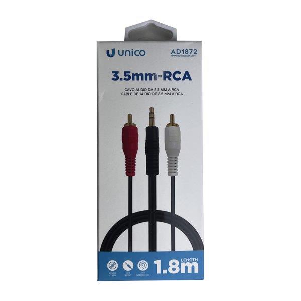 Cable Adaptador Audio 3.5mm a 2 RCA 1.8m UNICO AD1872