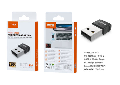 GT836 Mini Adaptador WiFi USB 150Mbps Negro