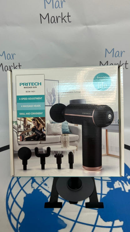Pistola de Masaje Muscular Pritech BCM-1451 4 Cabezales Negro